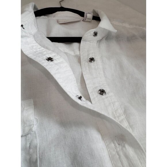 Chico's Size 3 White 100% Linen Long Sleeve Button-Up Blouse w/Roll-Tab Sleeves - Picture 5 of 13
